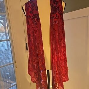 LOGO by Lavish Red Sheer Velvet  Kimono/Duster Small